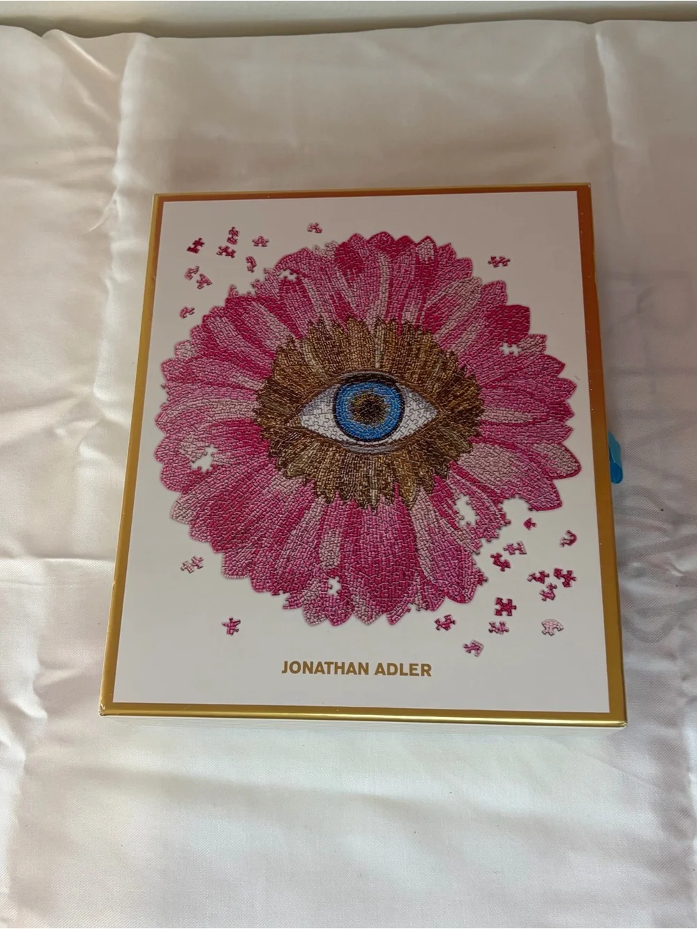 Jonathan Adler Pink Floral Eye Trinket Box with Gold Trim